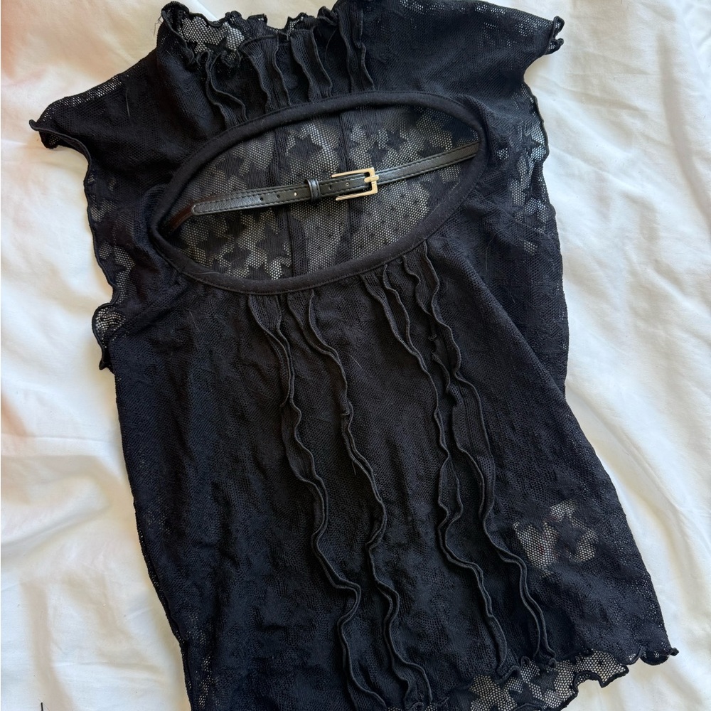 American Vintage Black Lace Blouse with Belt
